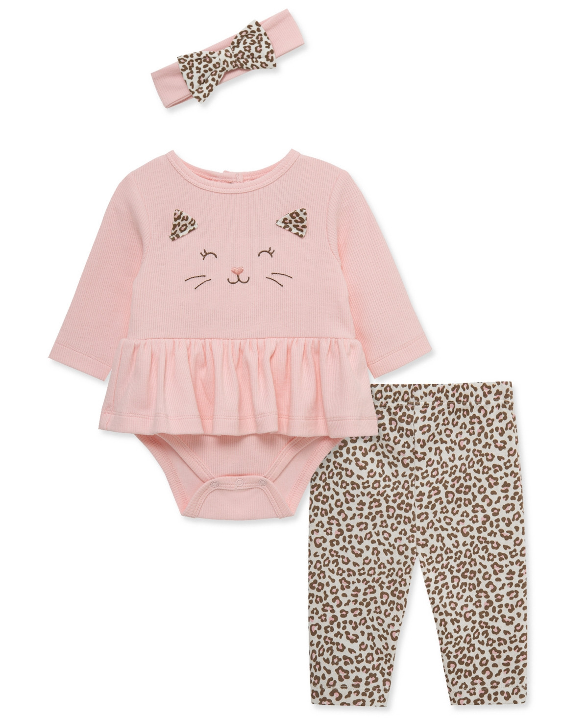 Little Me Baby Girls' Leopard Bodysuit, Pants and Headband, 3-Piece Set - Pink | Macy's