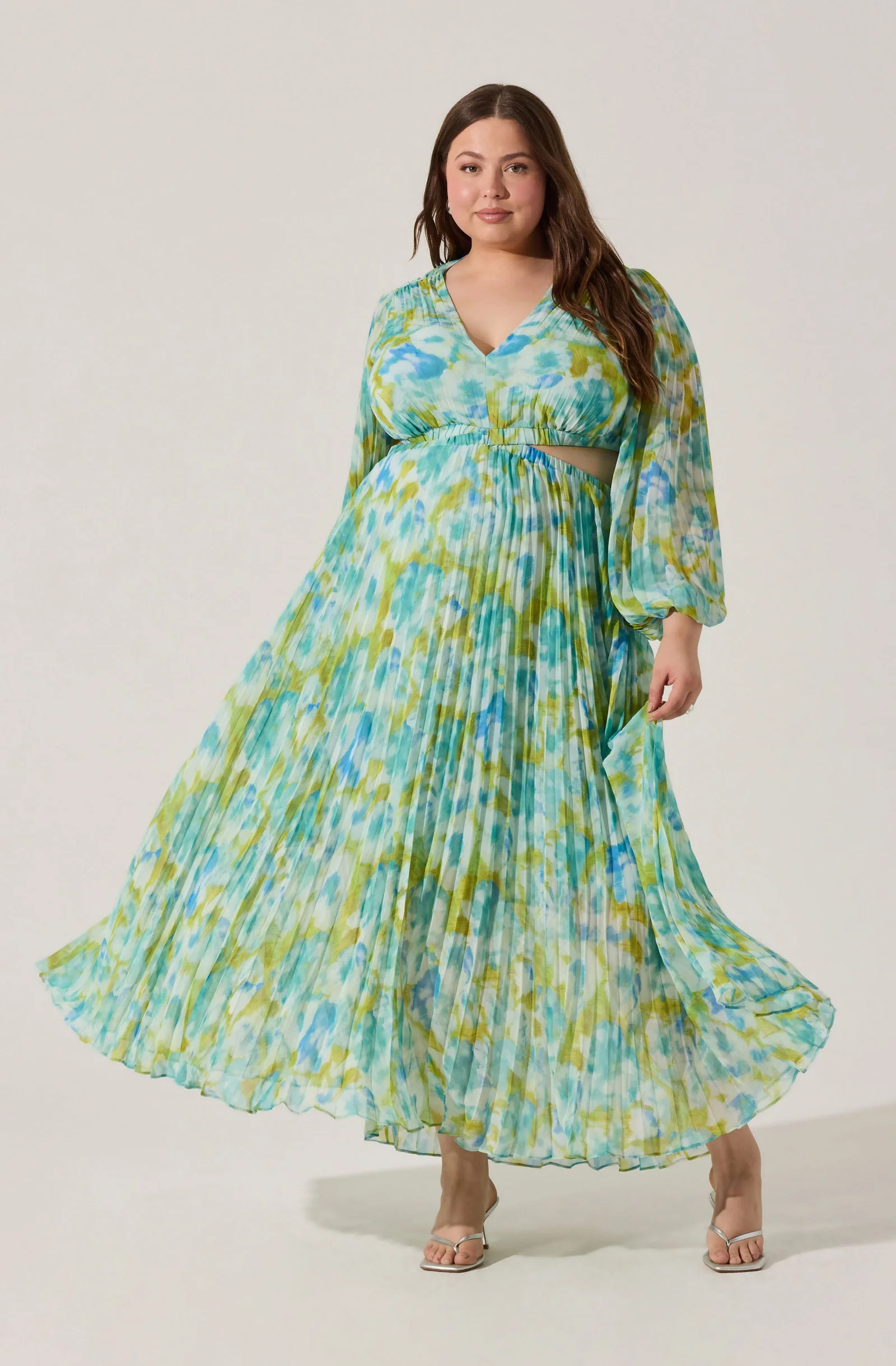 Revery Floral Long Sleeve Maxi Dress - Plus Size - Blue green abstract / 1X | ASTR The Label (US)