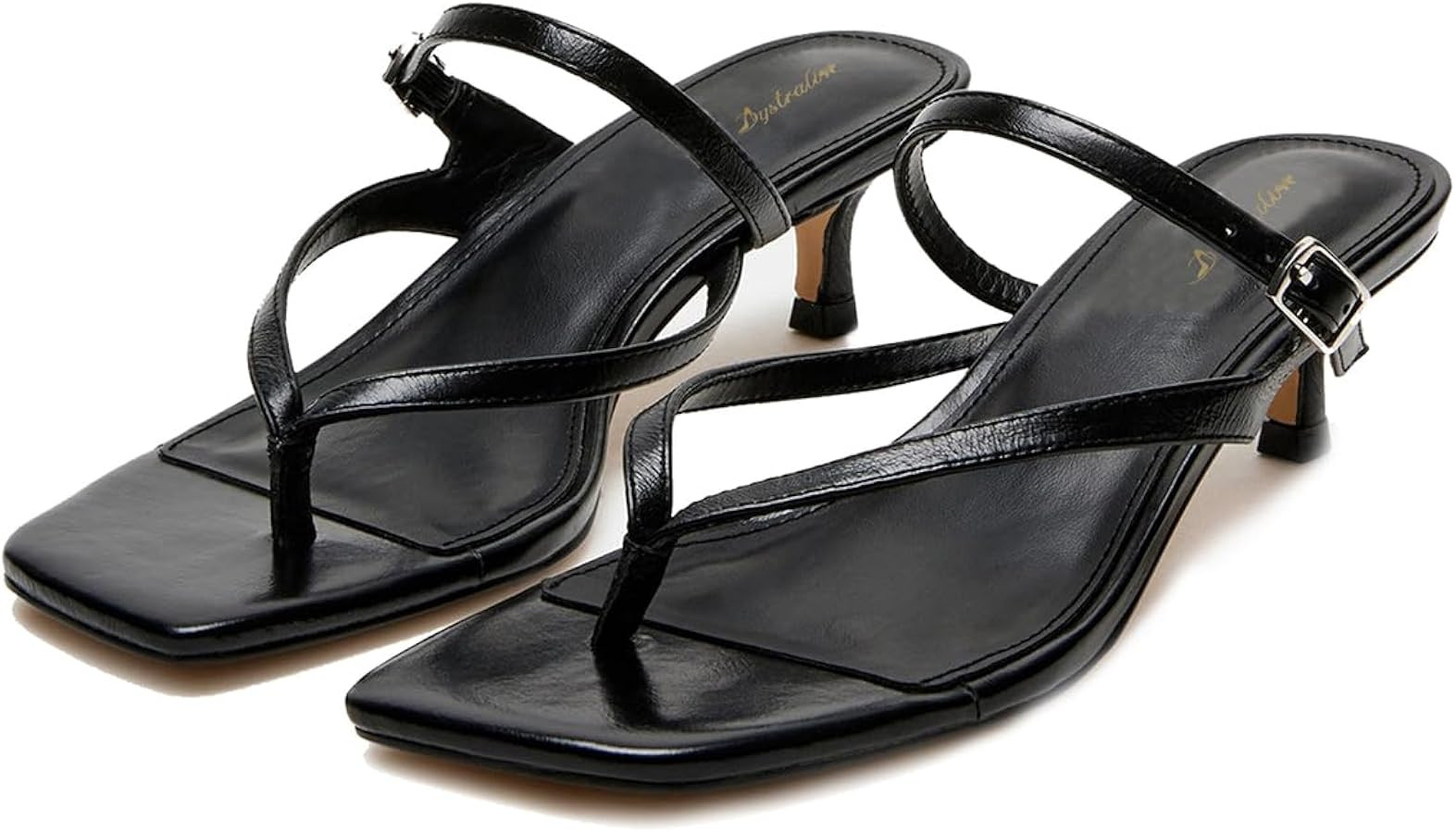 Women Flip-Flops Mules Kitten Heels Square Toe Thong Sandals Buckle Strap Matte Comfy 1 inch Low ... | Amazon (US)