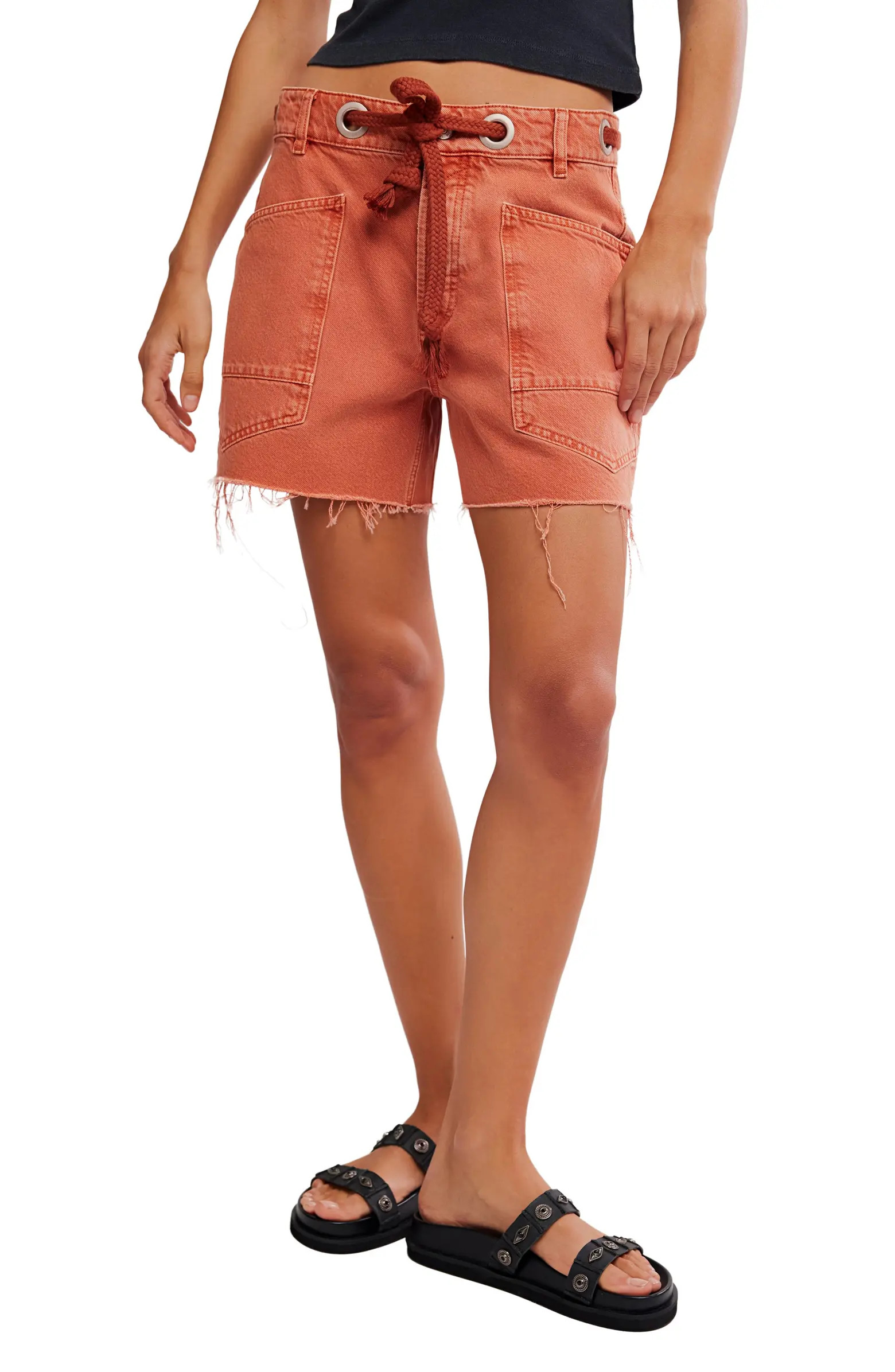 Moxie Mid Rise Belted Drawstring Cutoff Denim Shorts | Nordstrom