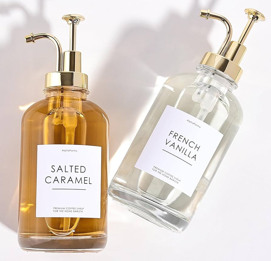 AlphaPantry Glass Coffee Syrup Dispenser for Coffee Bar Accessories with 18 Labels (Set of 2), Sy... | Amazon (US)