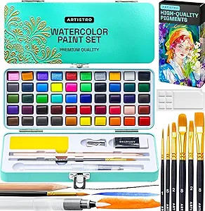 ARTISTRO 50 Color Watercolor Paint Set - Portable Paint Art Kit with Palette and Brush Pens - Tra... | Amazon (US)