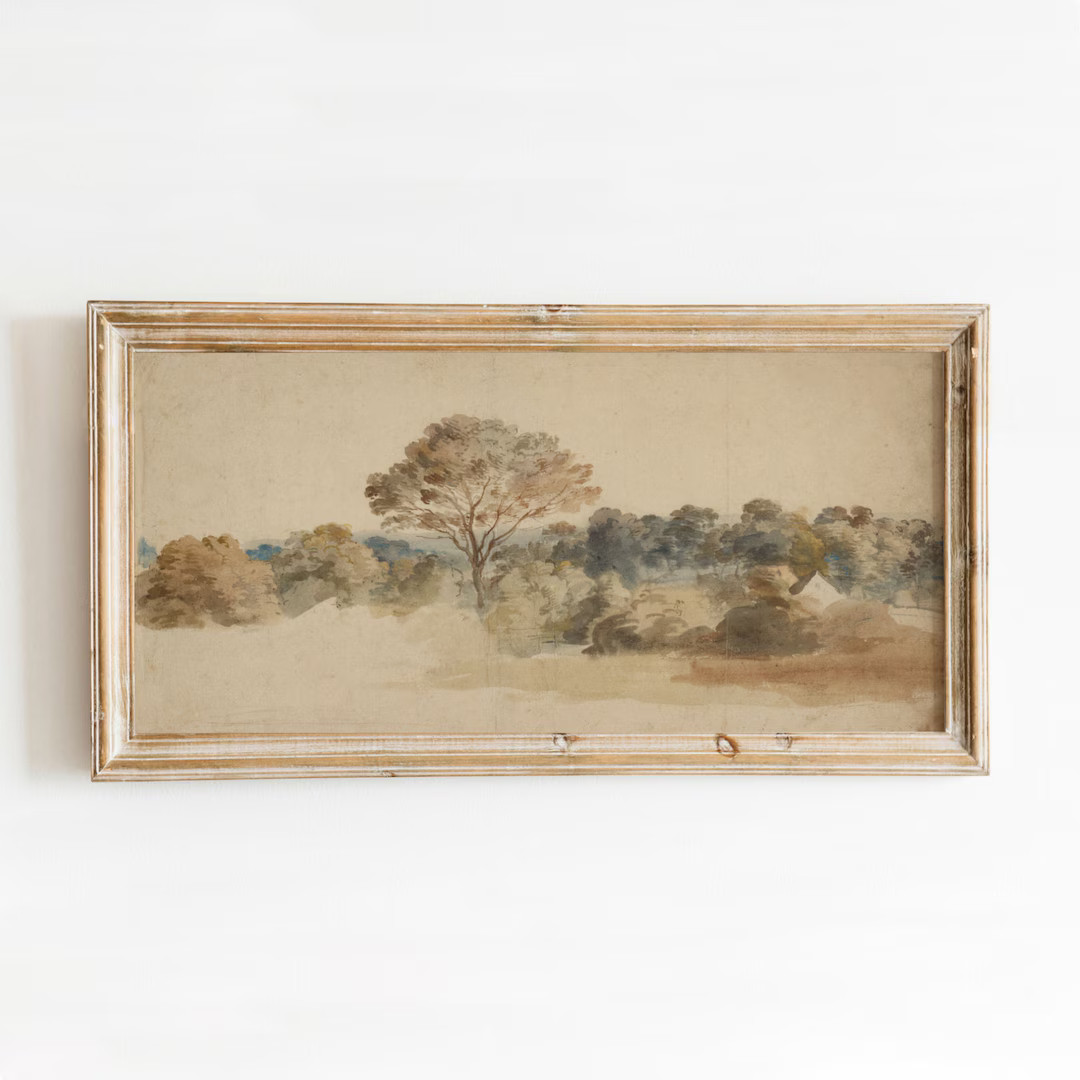 Elm Tree Landscape Vintage Warm Beige Nature Painting Neutral Decor Art Digital Download 326 - Et... | Etsy (US)