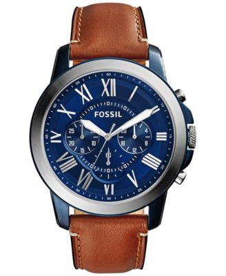 Fossil Men's Chronograph Grant Light Brown Leather Strap Watch 44mm - Macy's | Macy's