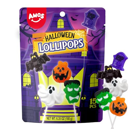 Amos Halloween Candy Lollipop, Monster Variety Suckers Individually Wrapped, Spooky Candies for Trick or Treat (6.35oz,15 Pack) | Amazon (US)