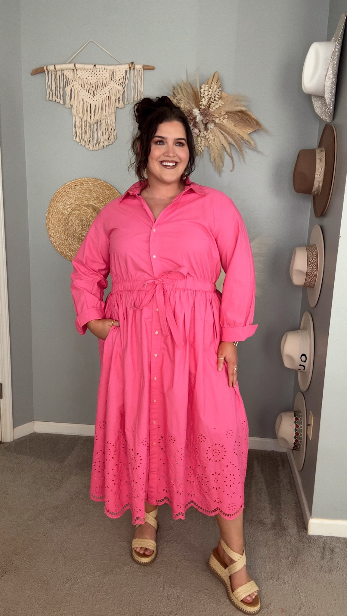 Walmart pretty in pink eyelet midi dress 🩷  The perfect light pink shade. Early spring outfit inspo. Modest length for Church or teacher outfit. Size XXL

#LTKFindsUnder50 #LTKStyleTip #LTKPlusSize