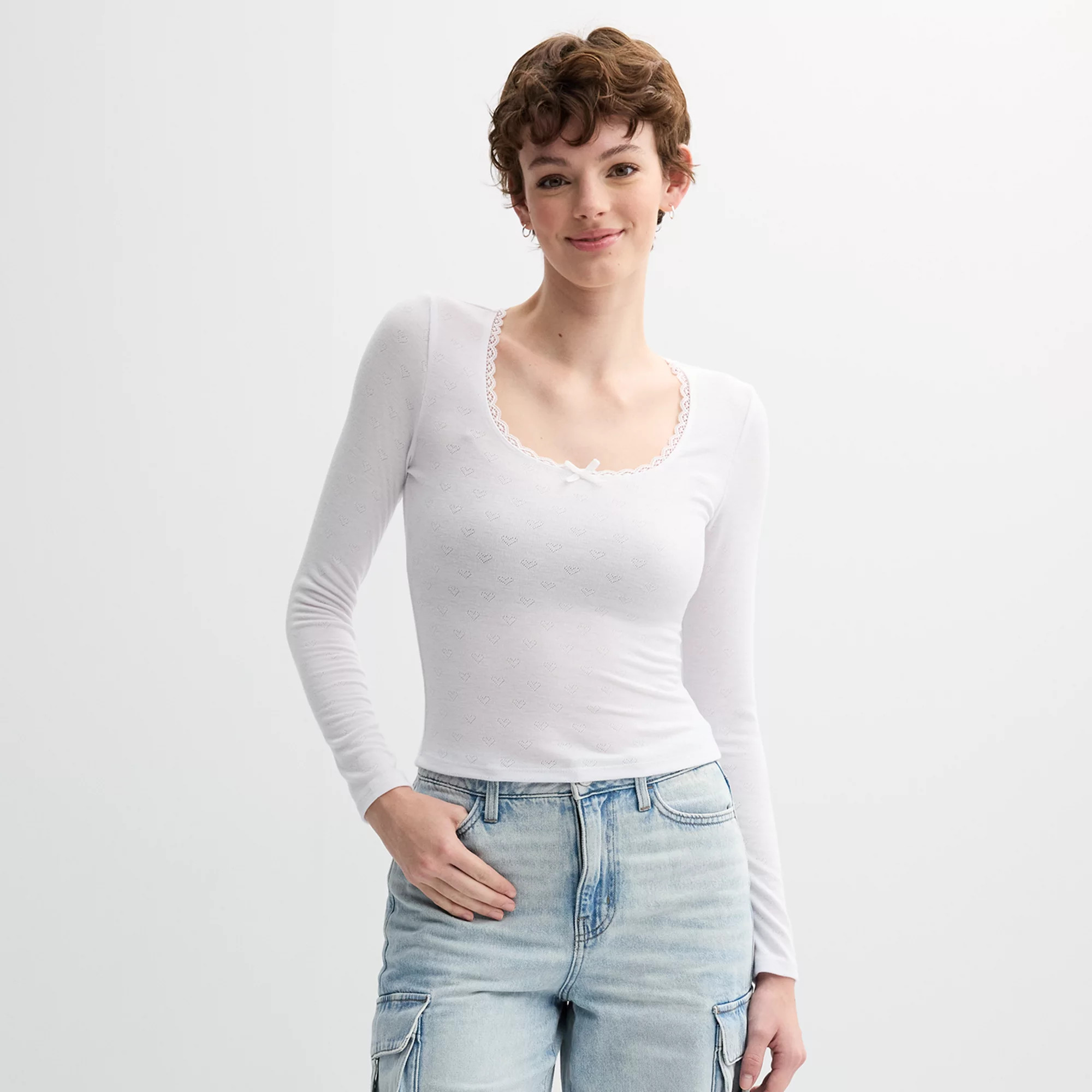 Juniors' Harper & Ivy Cozy Pointelle Long Sleeve Top | Kohl's