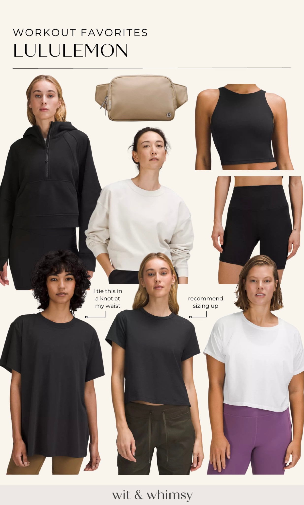 Lululemon workout favorites:
Cropped quarter zip
Belt bag 
High neck workout top
Workout t-shirt 
Cropped t-shirt 
Biker shorts 

#LTKFitness