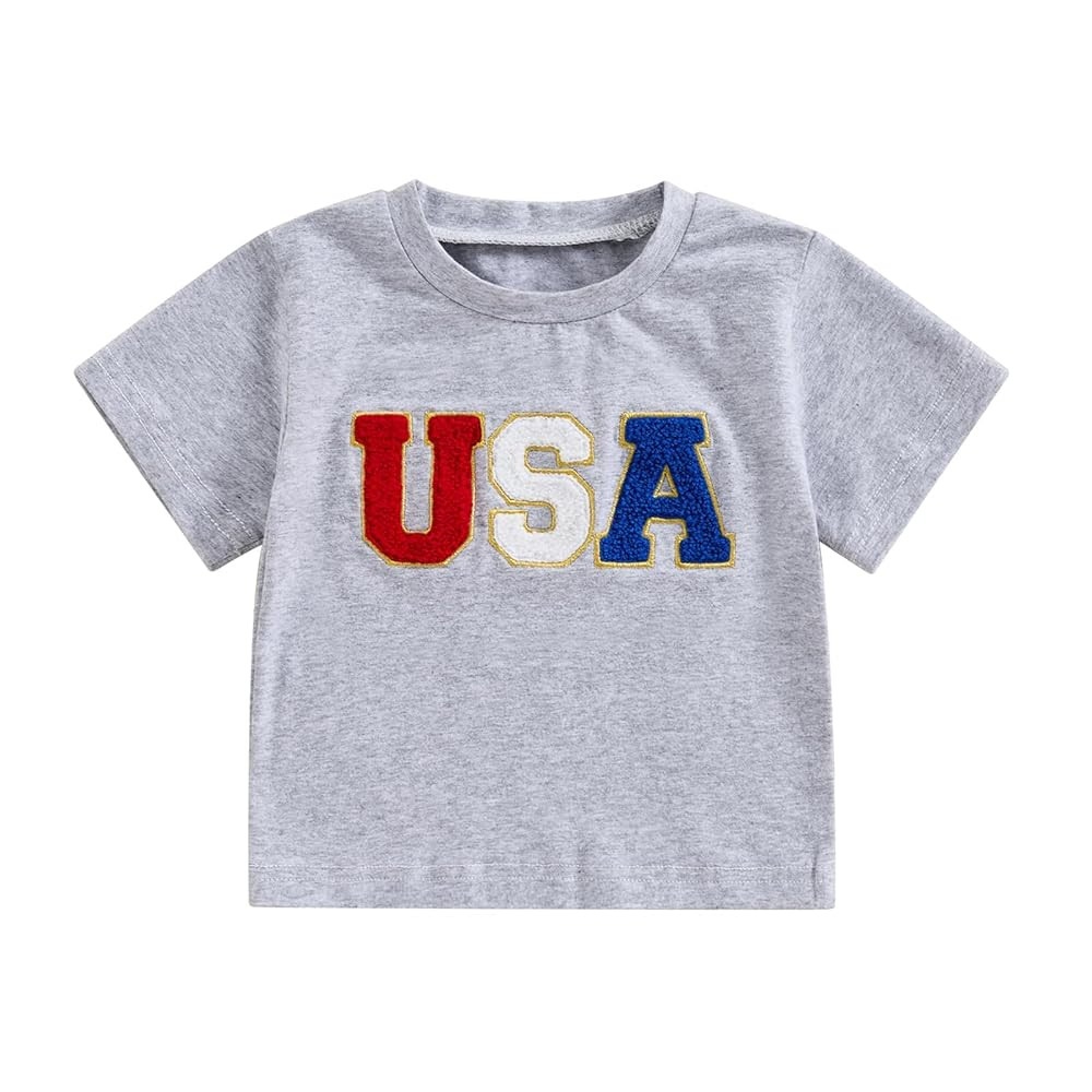 Toddler Baby 4th of July Shirt Cute Short Sleeve Embroidery USA T-Shirt Top Infant American Outfi... | Amazon (US)
