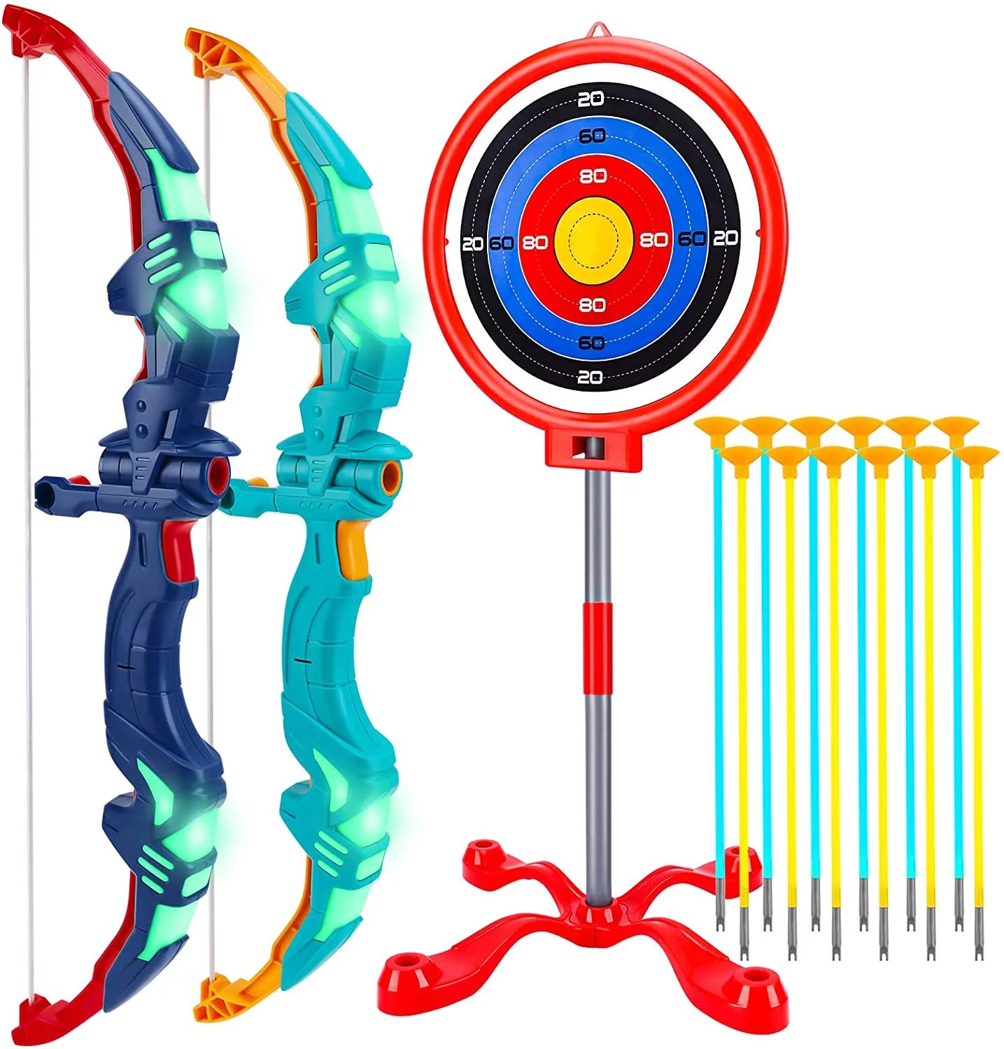 Allaugh 2 Pack Bow and Arrow for Kids with LED Flash Lights - Archery Set with 12 Suction Cup Arr... | Walmart (US)