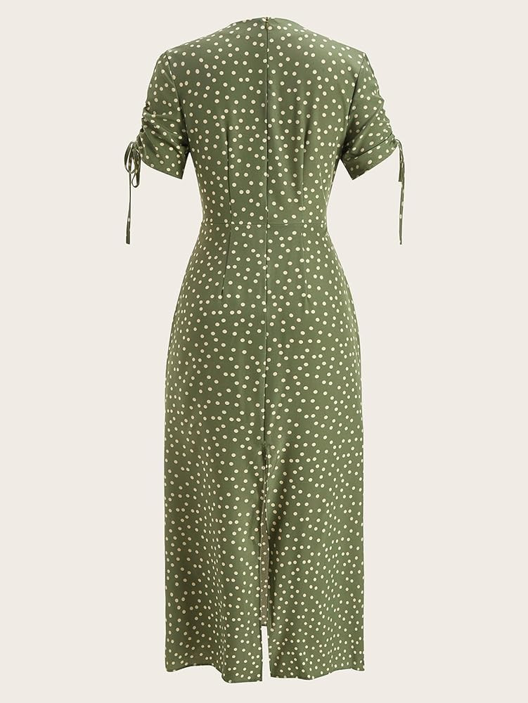 Amazon.com: winkbay Women's Vintage Polka Dots Short Sleeve Dress Summer Elegant Crew Neck Split Wedding Guest Long Dresses Green Small : Ropa, Zapatos y Joyer\u00edadress | Amazon (US)