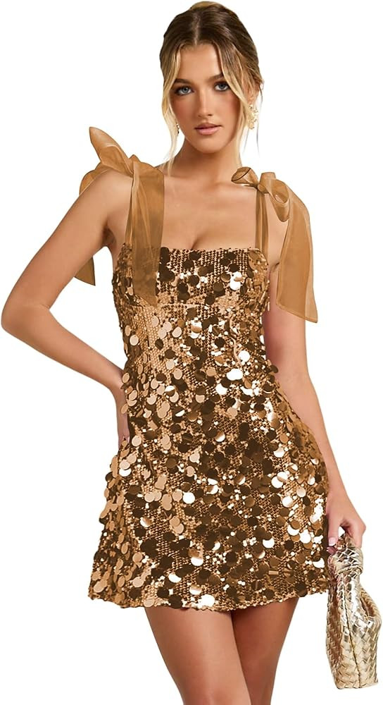 Sparkly Sequin Short Cocktail Dresses with Bow Club Dress Mini Chrismas Party Dress VS137 | Amazon (US)
