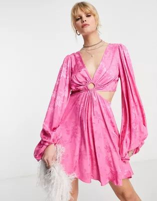 Topshop jacquard cut out mini dress in pink | ASOS (Global)