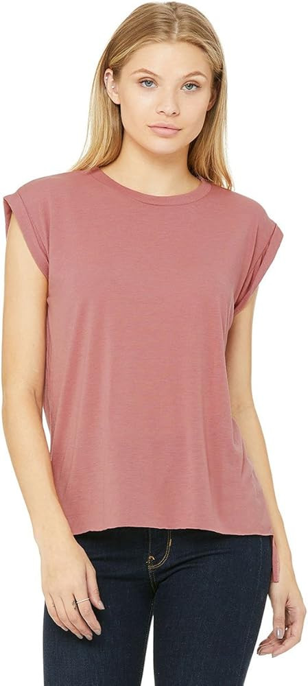 Bella + Canvas Women's Flowy Muscle Tee with Rolled Cuff | Amazon (US)