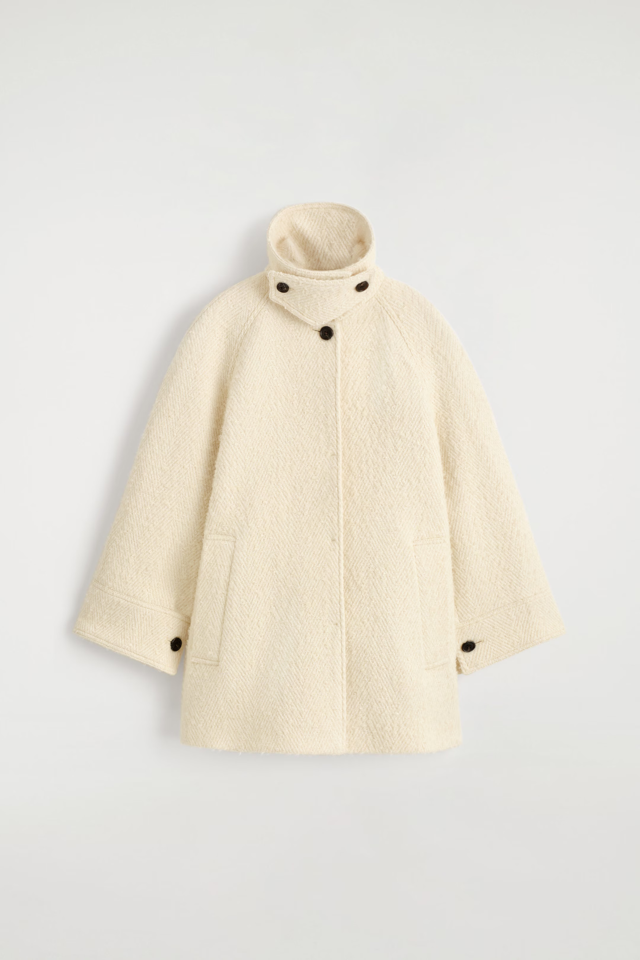 FUNNEL-NECK WOOL-HERRINGBONE SHORT COAT - CREAM | COS GB | COS UK