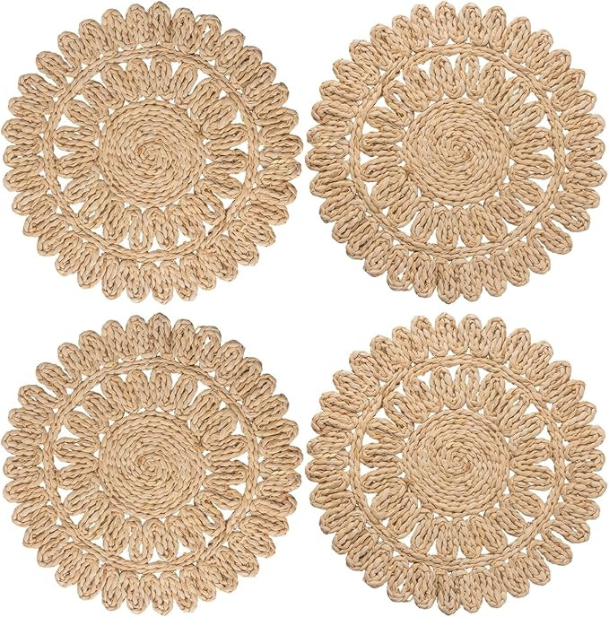 13.8" Round Corn Husk Placemats | Boho Woven Rattan Table Mats | Natural Spring Farmhouse Plate C... | Amazon (US)