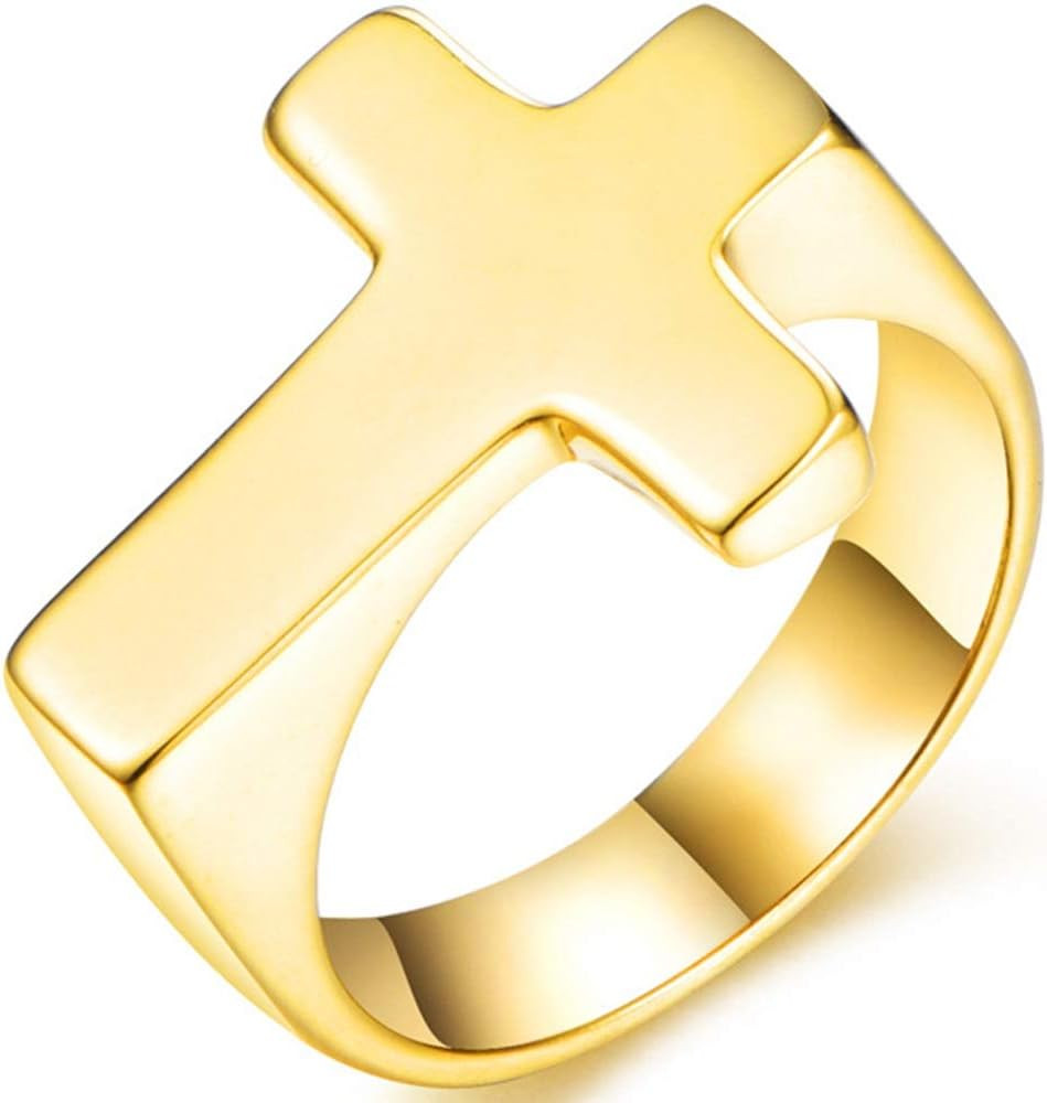 Jude Jewelers Stainless Steel Christian Sideways Cross Signet Style Ring | Amazon (US)