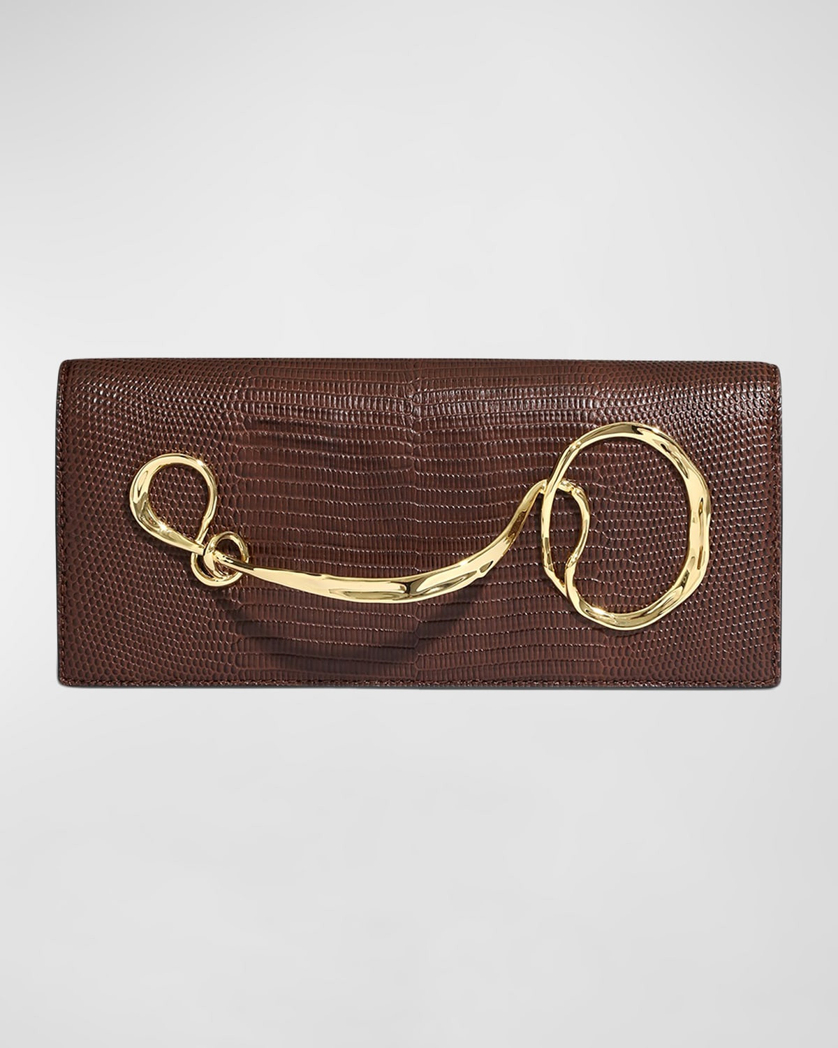 Twisted Lizard-Embossed Leather Clutch Bag | Neiman Marcus