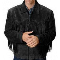 Mens Simple Style Western Suede Jacket Black Fringe Jacket Coat, men Jackets | Bonanza (Global)