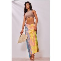 Yellow Ombre Printed Plisse Maxi Skirt | PrettyLittleThing US