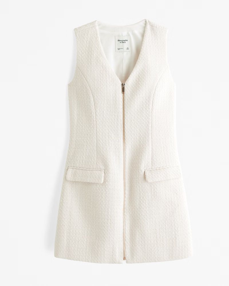 Abercrombie & Fitch Women's The A&F Mara Tweed Zip-Up Mini Dress in Cream - Size XXS PETITE | Abercrombie & Fitch (US)