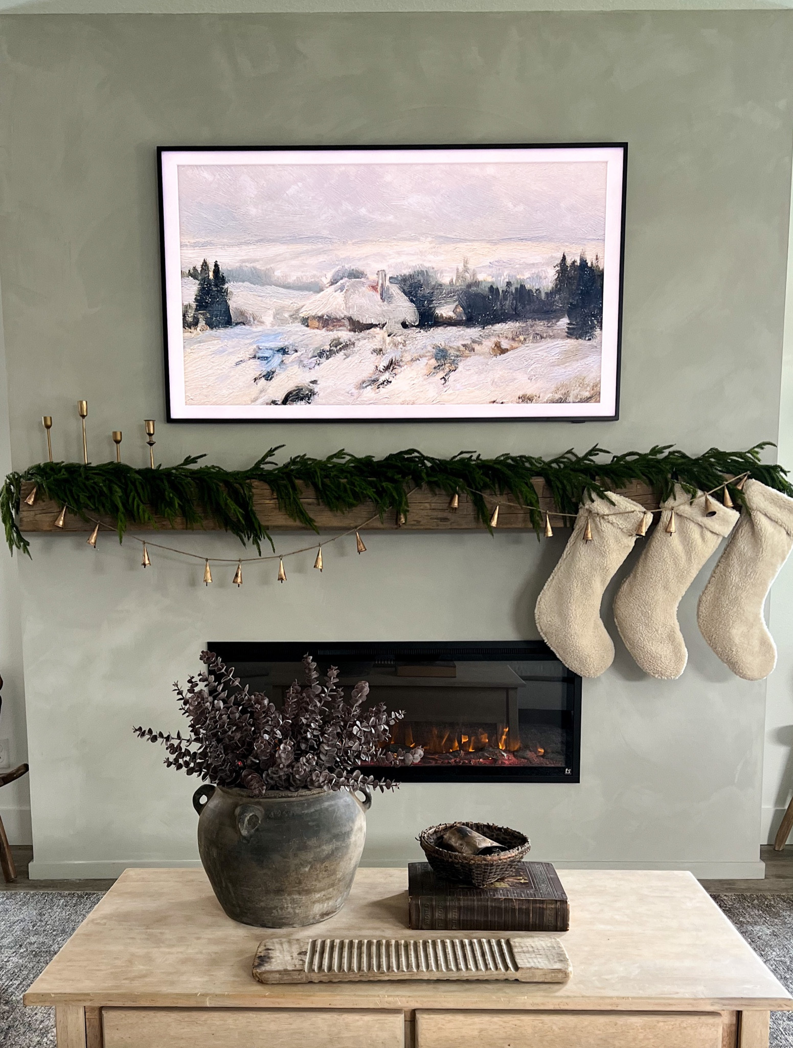 Christmas mantel, vintage bells, sherpa stockings, garland  

#LTKhome #LTKSeasonal #LTKHoliday