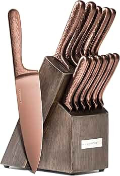 Cambridge Silversmiths Rame Hammered Copper 12-Piece Cutlery Set with Block | Amazon (US)