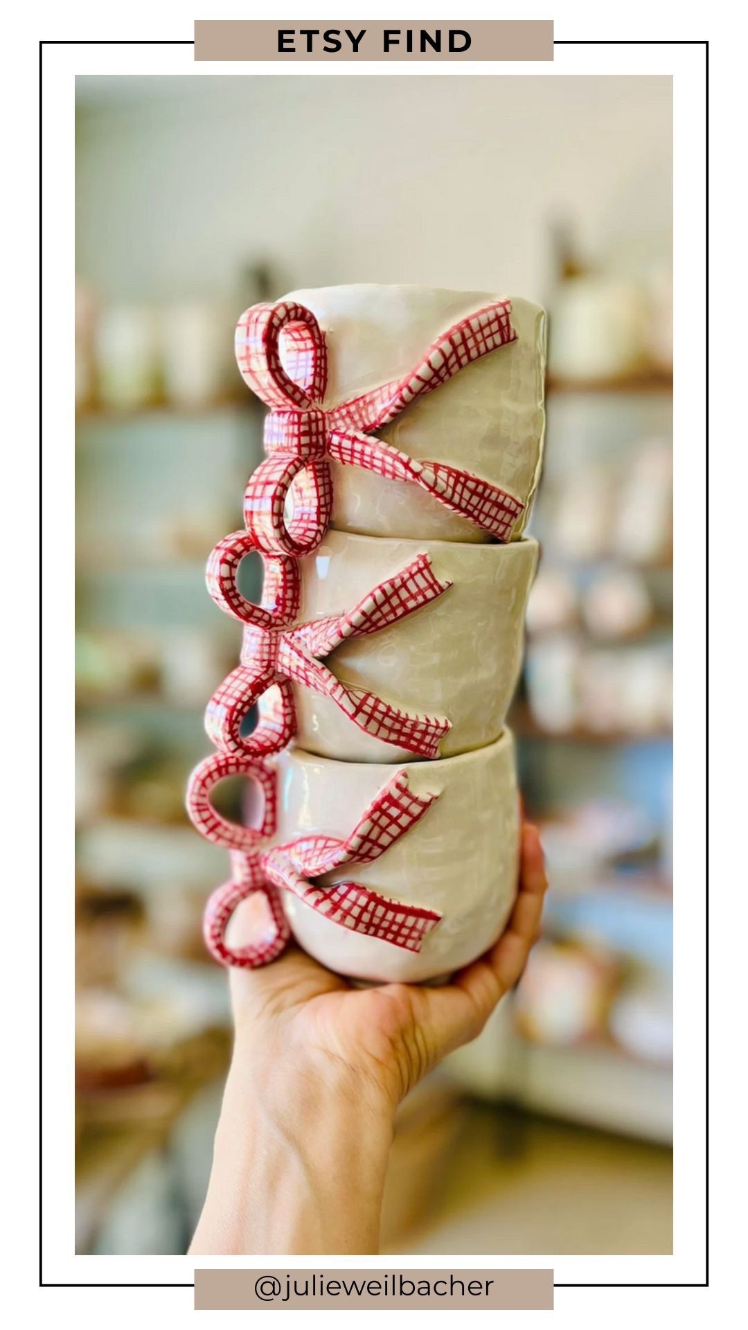 There’s just something about drinking your coffee, tea, or chai from a beautiful handmade mug that instantly makes your studio feel more cozy and intentional. ✨ This ceramic mug with a sweet bow detail is perfect for slow mornings, creative afternoons, and anyone who loves surrounding themselves with pretty, comforting things while they make. Because let’s be honest...everything tastes better when your mug is cute.

Perfect for mosaic artists, glass artists, crafters, or anyone who loves an aesthetic hot beverage moment.

For mosaic tips, tutorials, inspiration, and so much more please visit my YouTube channel: YouTube.com/julieweilbacher. Follow @julieweilbacher on Instagram for all things mosaic art.

#cozystudio #morningroutine #coffeelovers #tealovers #ceramicmug #handmadehome #creativeworkspace #studioinspo #aestheticdecor #slowliving #homedecorfinds #cozyvibes #dailyrituals #valentinesdaygifts #girlgifts #bffgifts #etsy

#LTKHoliday #LTKGiftGuide #LTKHome