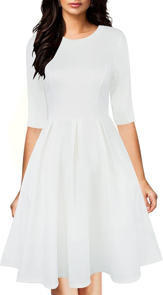 oxiuly Women's Vintage Half Sleeve O-Neck Contrast Casual Pockets Party Swing Dress OX253 | Amazon (US)