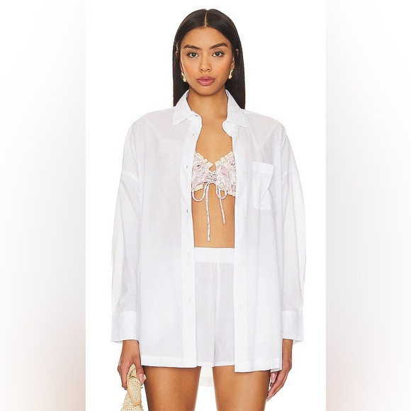 BEACH RIOT Alexa White Cotton Button Up Top Small | Poshmark