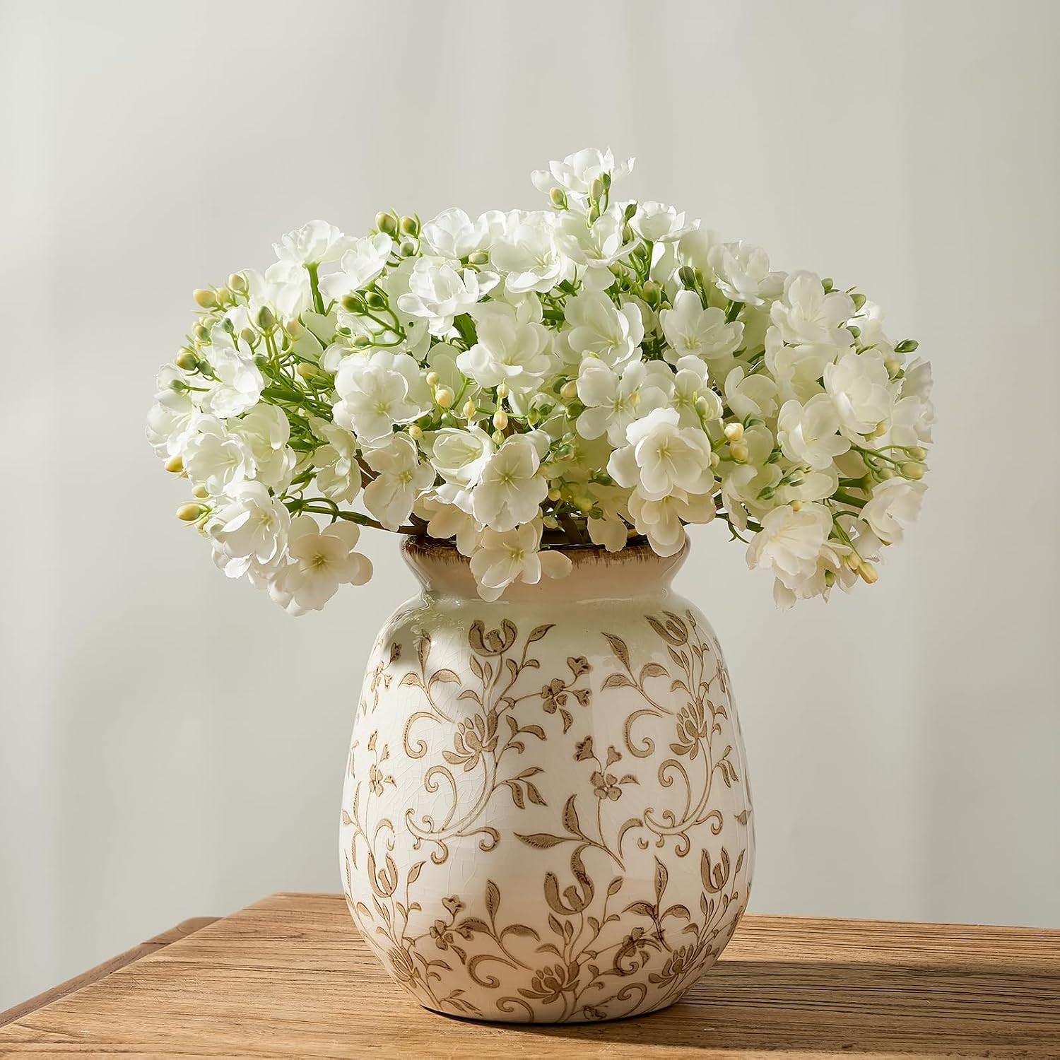 SIDUCAL Ceramic Vintage Pastoral Vase, 7.2 Inch Chinoiserie Floral Vase, Retro Ice Cracked Rustic Farmhouse Vases for Home Decor, Living Room, Bookshelf, Office, Tuscan Decor, Brown Floral | Amazon (US)