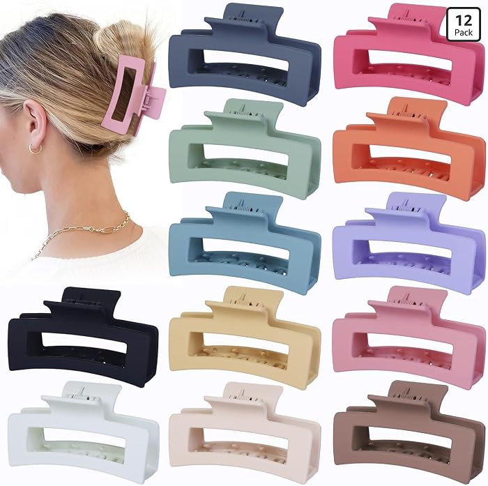 Sisiaipu 12 Pcs Medium Hair Clips, 3.5 Inch, Colorful - Hair Clips for Thick and Thin Hair, Squar... | Amazon (US)