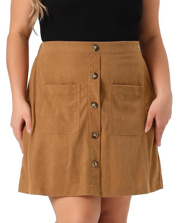 Agnes Orinda Plus Size Corduroy Skirts for Women Fall Winter Elastic Waist Button Down Short Mini... | Amazon (US)