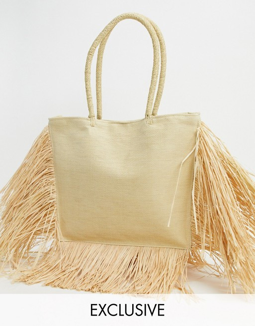 South Beach – Exklusive Stroh-Tragetasche mit Fransen, in Natur | ASOS DE