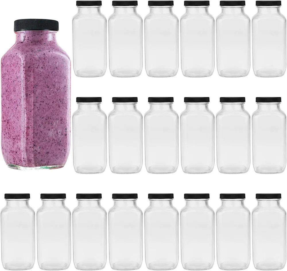 Encheng Beverages Drinking Bottles 12oz,Glass Water Botttles with Lids,Octagonal Vintage 350ml,Ju... | Amazon (US)