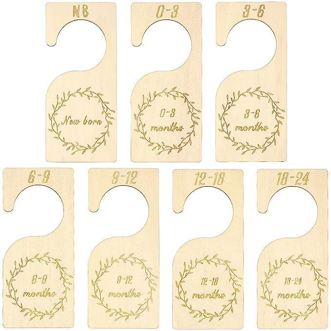 7 Pieces Baby Closet Size Divider Wooden Baby Closet Organizers Hanging Closet Dividers from Newb... | Amazon (US)