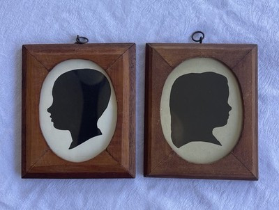 Antique Pair Silhouettes Boy And Girl Set Of 2 Portraits  Wood Frames Nursery | eBay US
