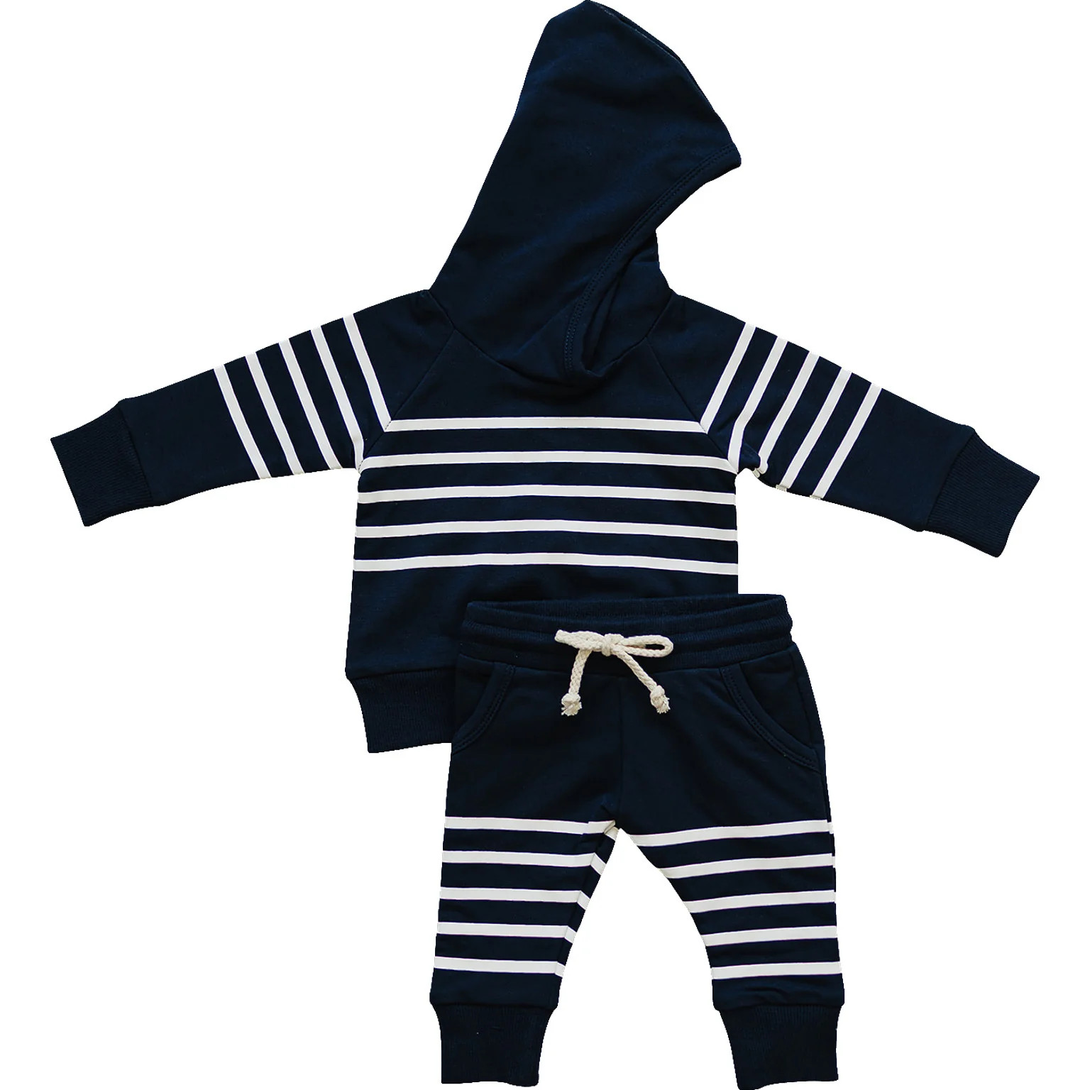 Navy Stripes Hooded French Terry Set | Mebie Baby