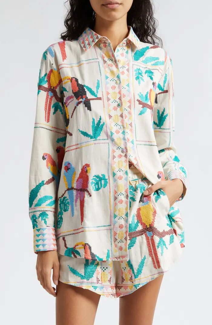Tropical Stitch Linen Blend Button-Up Shirt | Nordstrom