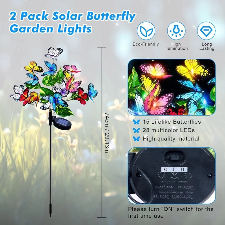 Fohil Waterproof LED Solar Butterfly Lights, (2 Pack) | Walmart (US)