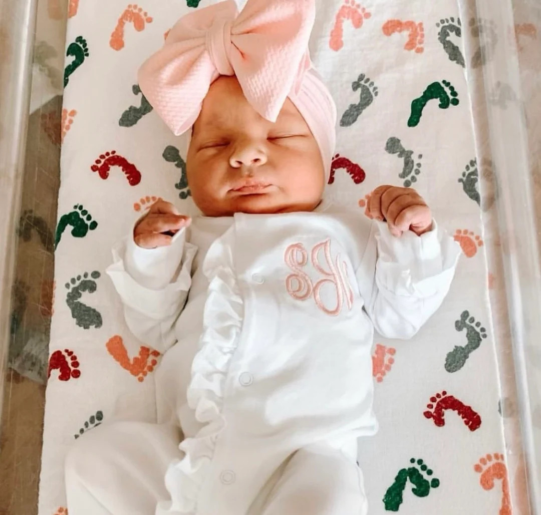 Baby girl coming home outfit, monogrammed footie, newborn clothing, girl clothing, baby shower gi... | Etsy (US)