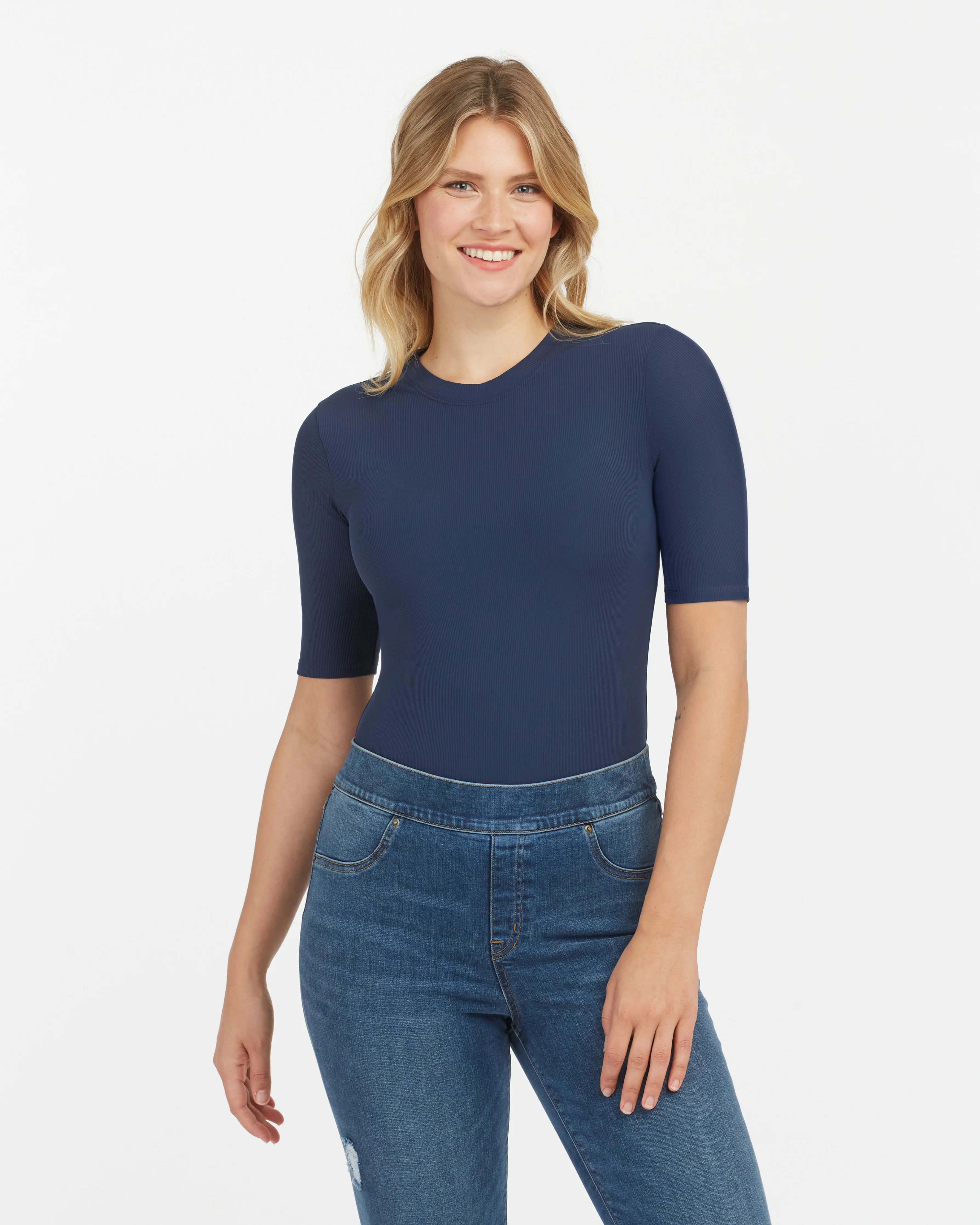 Suit Yourself Ribbed Crew Neck Short Sleeve Bodysuit | Spanx