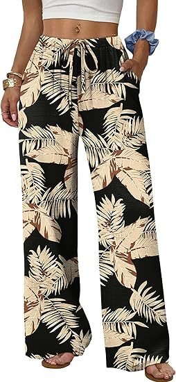 Sampeel Wide Leg Pants for Women Flowy Palazzo Drawstring Elastic Waist Trousers with Pockets Sum... | Amazon (US)