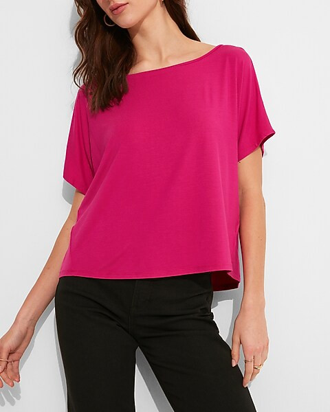 Relaxed Boxy Bateau Neck Tee | Express