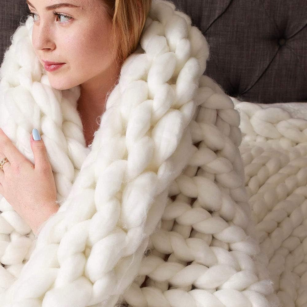 HXSM Chunky Knitted Blanket Giant Yarn Cable Knit Blanket Soft Knitted Weighted Blanket Cozy Over... | Amazon (US)