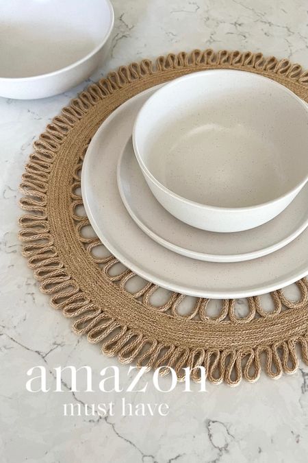 Chic modern organic dishes from amazon 
4 piece set comes with a pasta bowl…I love this one for salads as well
I love this set so much, I have in black as well
Boho chic placements/chargers …I love love love these! 

#LTKhome #LTKSeasonal #LTKfindsunder50