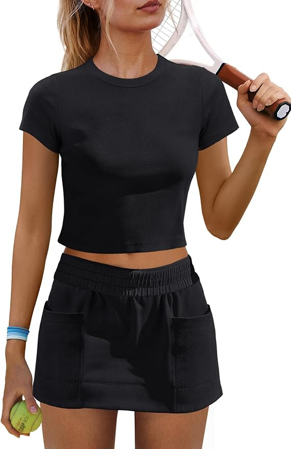 Nirovien Womens 2 Piece Skirt Sets Two Piece Workout Sets Summer Beach Vacation Outfits Short Sle... | Amazon (US)