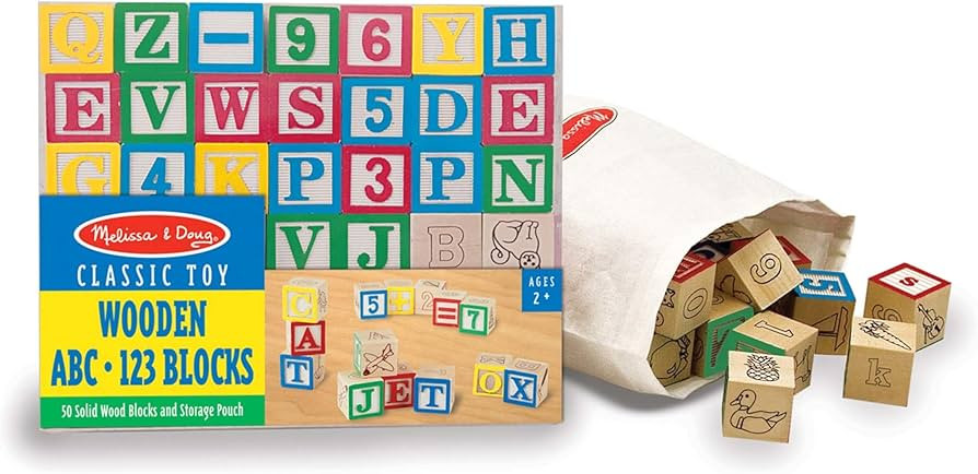 Melissa & Doug Deluxe Wooden ABC/123 1-Inch Blocks Set With Storage Pouch (50 pcs), Classic Lette... | Amazon (US)