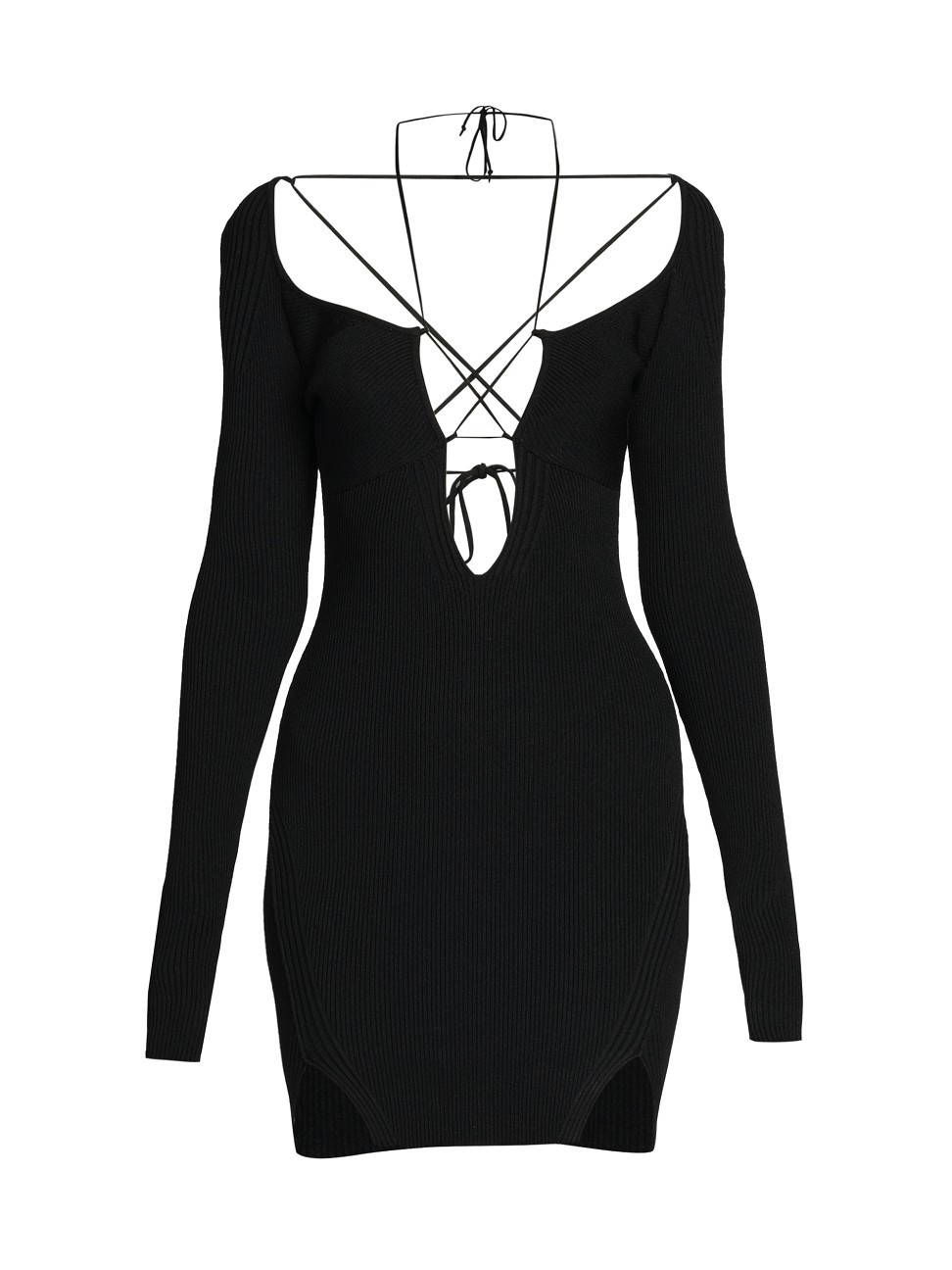 Women's Ribbed Lace-Up Body-Con Minidress - Black - Size Medium | Saks Fifth Avenue