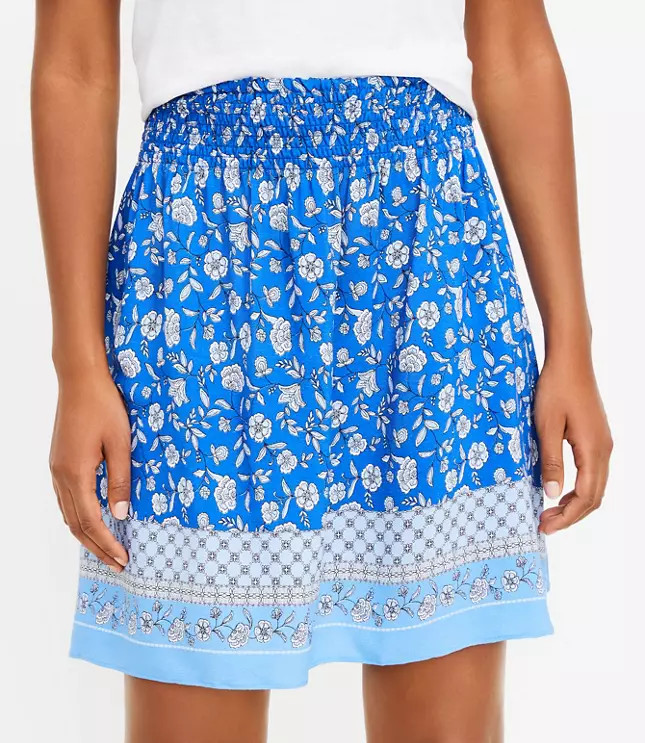 Border Floral Smocked Skirt | LOFT